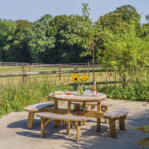Take your breakfast out onto the patio to watch horses idly graze in the paddock