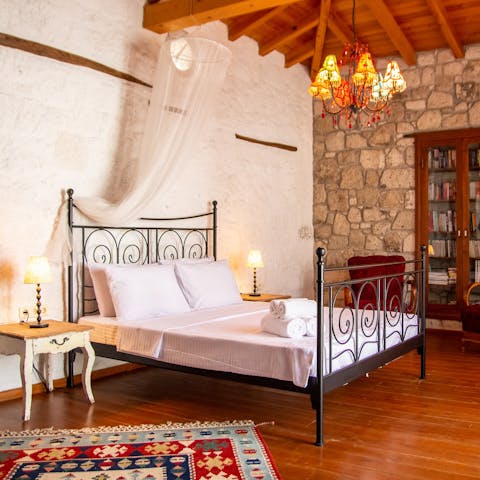 Snooze your alarm and sleep a little while longer in the rustic bedrooms