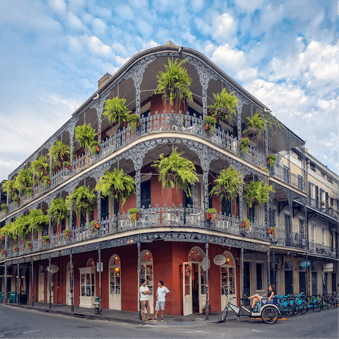 Explore your historic French Quarter neighbourhood – Bourbon Street is a four-minute walk away