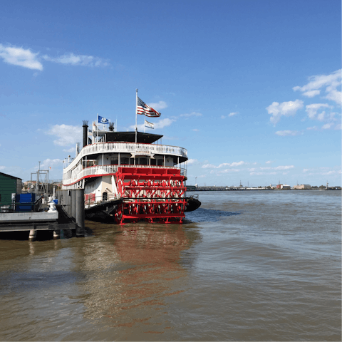 Cruise along the the Mississippi River aboard the Steamboat Natchez Riverboat, fifteen minutes on foot from your door