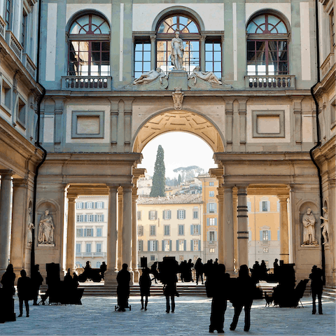 Visit the masterpieces at the Uffizi Gallery, a five-minute stroll from your building