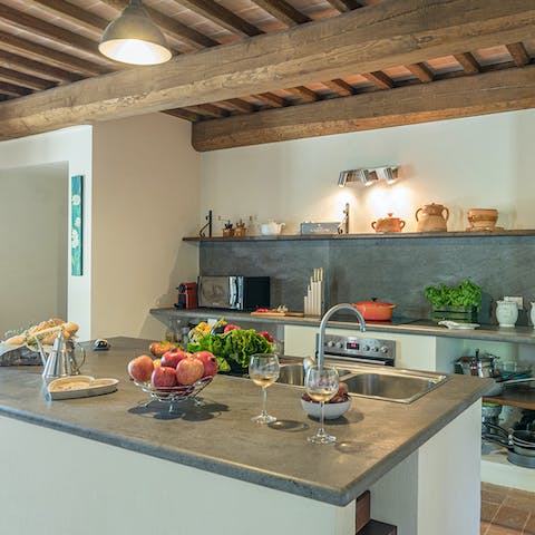 Practise your Italian-style cooking in the beautiful kitchen