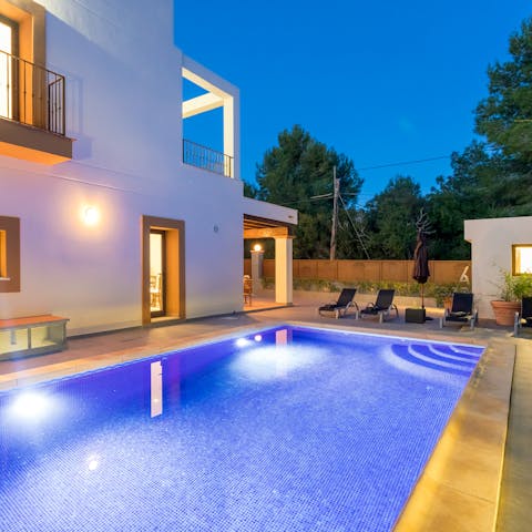 Take a late night dip in the private pool, beautifully lit with warm lighting