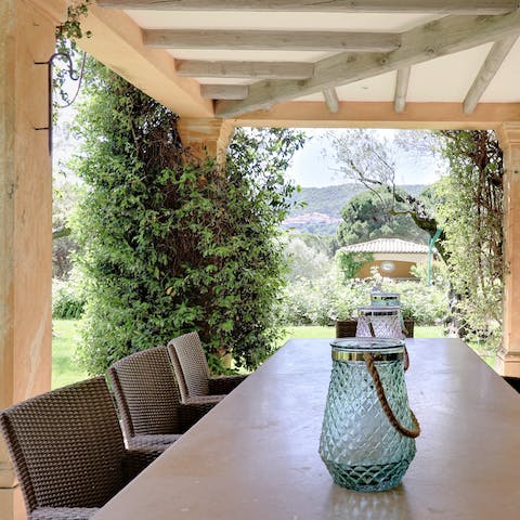 Serve up Provence-inspired cuisine on the alfresco table on the verandah