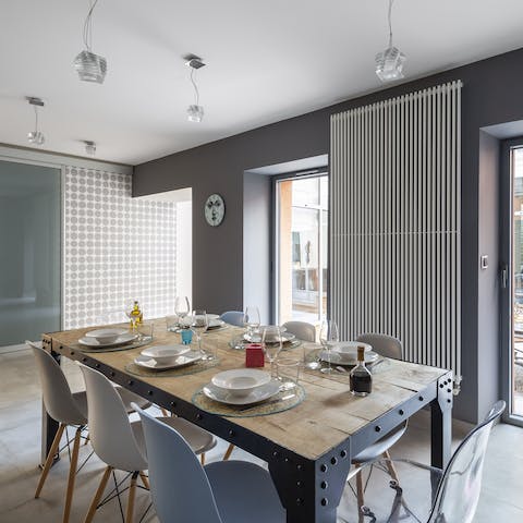 Dine together in this stylish abode