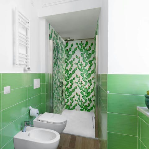 Get ready in the cactus-themed bathroom for a night out in Piazza Tasso  