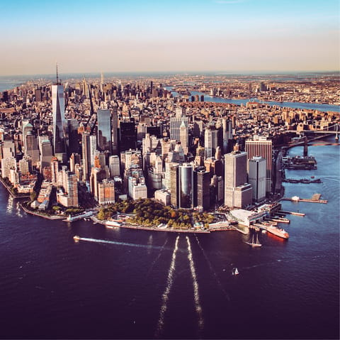 Explore the city of Manhattan, just a forty–two–minute drive away