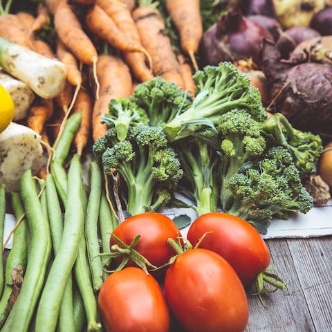 Pick some fresh local produce from the on-site organic garden