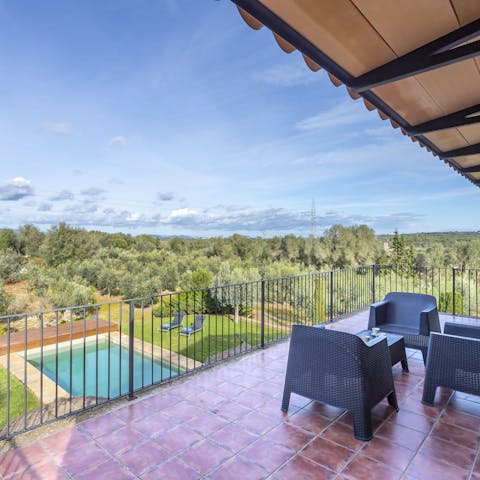 Enjoy your morning coffee on the balcony with serene country views