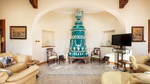 Admire the traditional Italian decor throughout the house