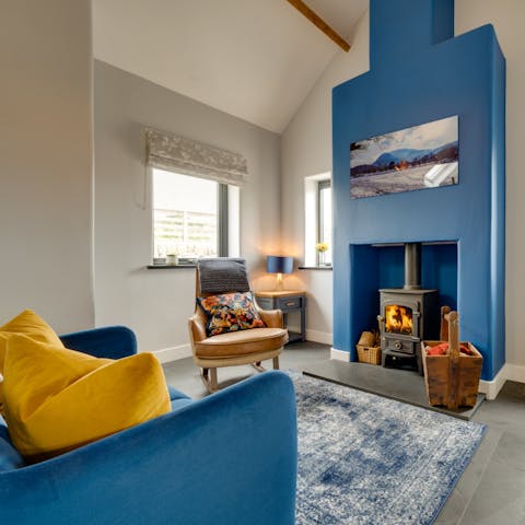 Get your glow on beside the fireplace