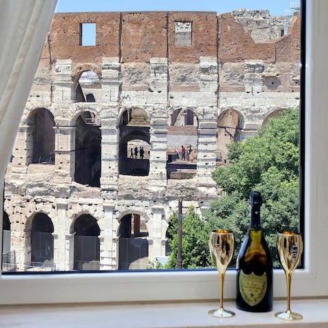 Take in the views of the Colosseum and have a drink to congratulate yourself on this amazing find