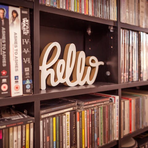 Browse the collection of DVDs, CDs and books when you fancy a chilled night at home