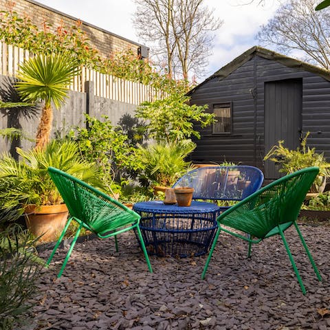 Relax in your secret garden or mosey around the mini orchard
