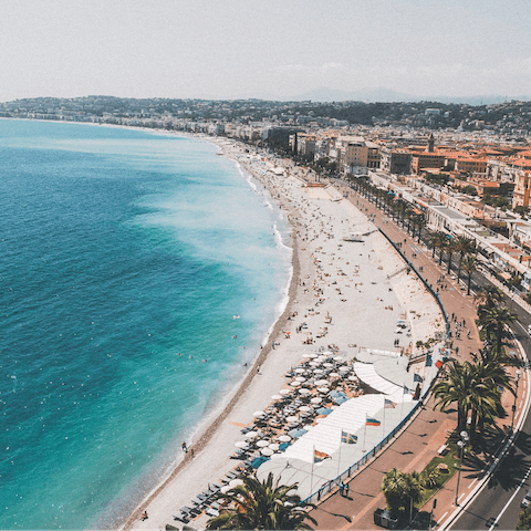Stay in the glamorous city of Nice and spend days lounging on its pristine beaches – you're around a ten-minute walk away from the beach