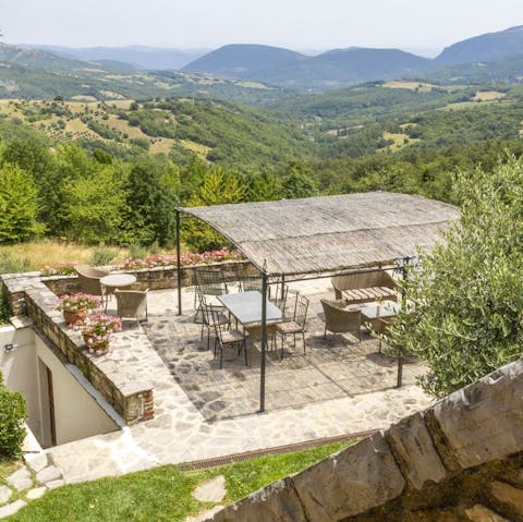 Dine on the terrace before taking a trip through the Umbrian countryside