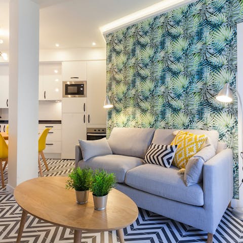 Relax on the sofa after a fun day in Madrid