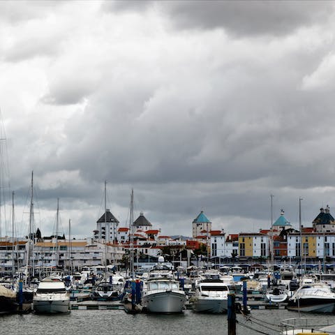 Take a look at the boats docked at the Lagos Marina, only a fourteen–minute walk away