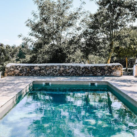 Luxuriate in the outdoor pool surrounded by olive and citrus trees