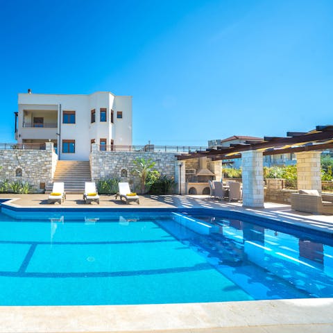 Laze on loungers in the sun, chill out on the outdoor easy chairs or luxuriate in the outdoor pool