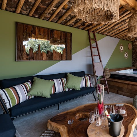 Take solace from the hot mid-day sun in your pool house, stretching out on the sofa and reading your book