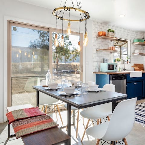 Dine together in the ever-so cool open-plan space