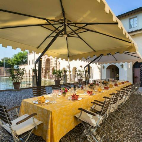 Sit down for an alfresco meal catered by the private chef