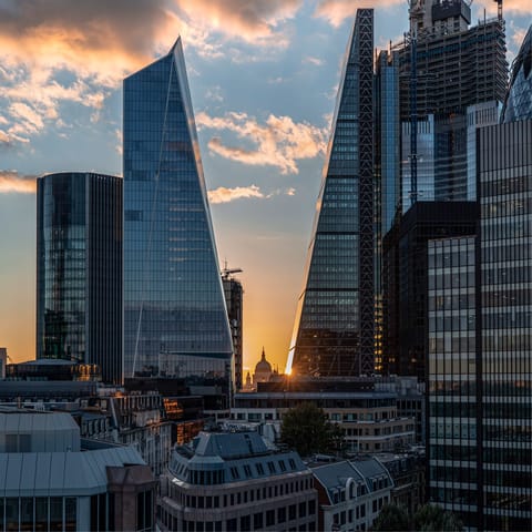 Gaze out over the gleaming glass towers towards The City and St Paul's Cathedral