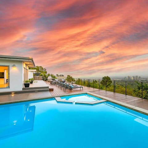 Take a sunset dip in the private pool or Jacuzzi