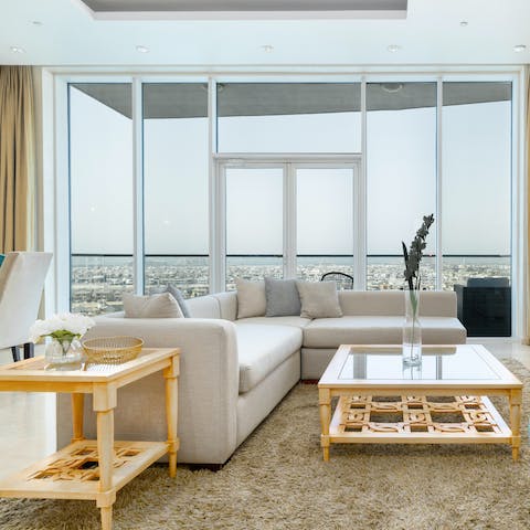 Kick back and relax on the lounge-worthy sofa in the light-filled living room