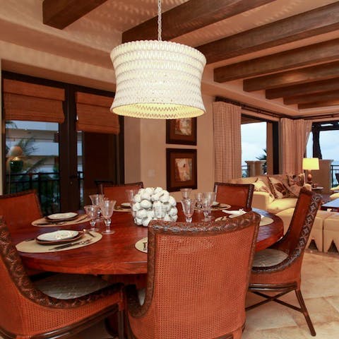 Share intimate meals, prepared by a private chef, in your sumptuous dining room