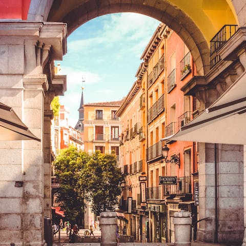 Wander the pretty streets around Plaza Mayor, two minutes' walk from the front door