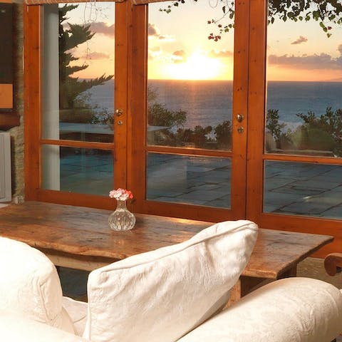 Watch the sun set over the Aegean from your sofa