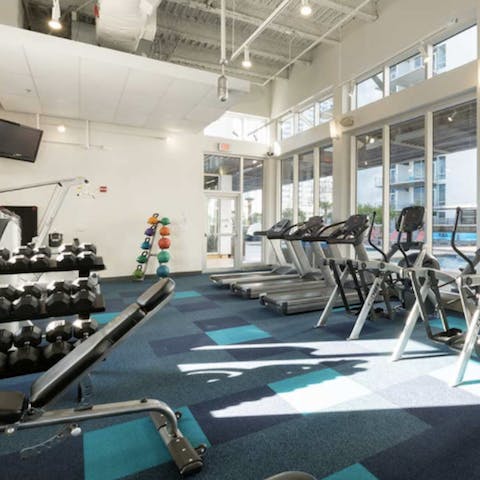 Never miss a morning workout at the on-site gym