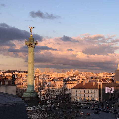 Enjoy views of the Place de la Bastille from the bedroom window