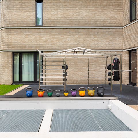 Let off steam in the building's outdoor gym
