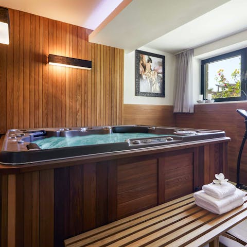 Unwind after a long day of exploring by relaxing in the hot tub