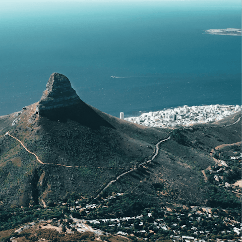 Enjoy spectacular views across the coast of Cape Town from nearby Signal Hill