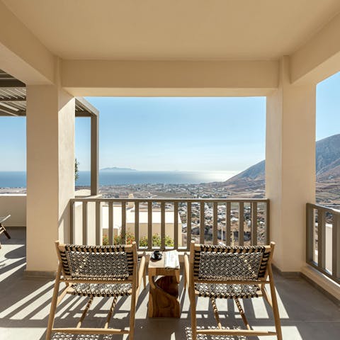 Gaze out over glorious views of the Aegean Sea from the villa's balcony