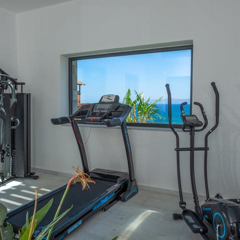 Start your day off right with a workout in the home gym, including magnificent views 