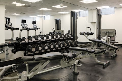 Begin the day with a quick workout in the on-site gym