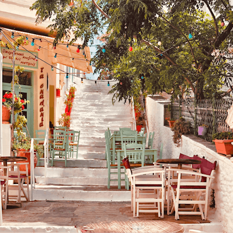 Take a trip into Andros town centre to check out its quaint shops and restaurants
