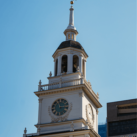 Visit Independence Hall, a seventeen-minute stroll away