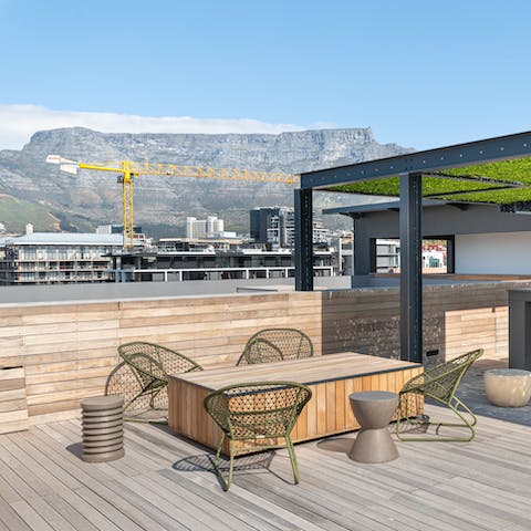 Gaze back over Table Mountain from the rooftop terrace