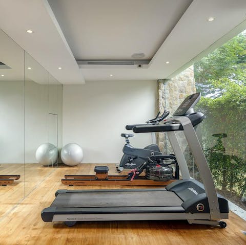 Work up a sweat in the private gym, or hire a fitness instructor to help you