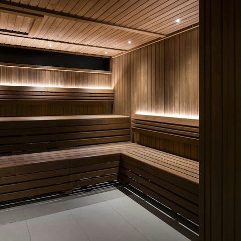 Wind down with a restorative session in the shared sauna 