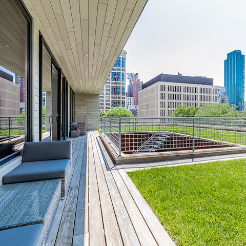 Enjoy fresh air and a view from the real grass rooftop terrace