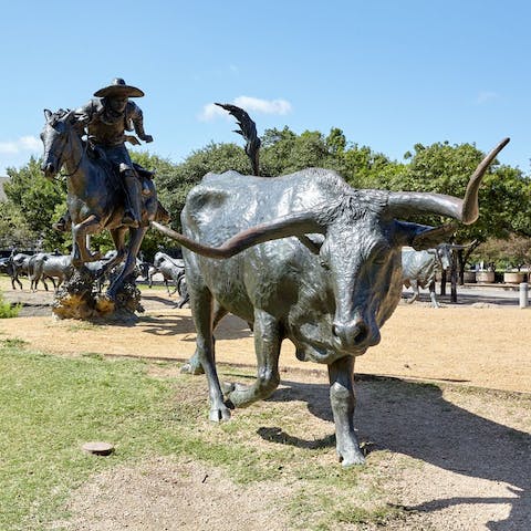 Admire the beautiful statues in Pioneer Plaza, a thirteen-minute walk away