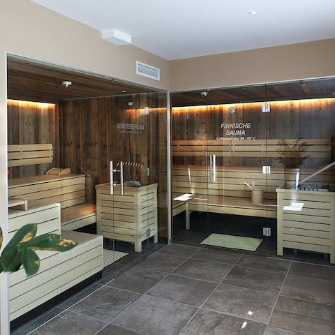 Unwind in the communal on-site sauna after a day on the slopes