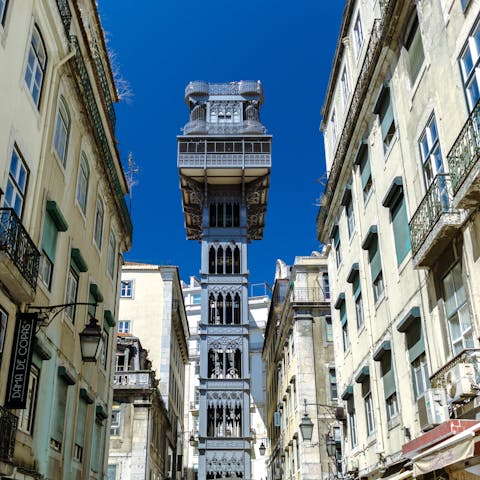 Get some amazing views of the city from Elevador De Santa Justa, a ten-minute stroll away